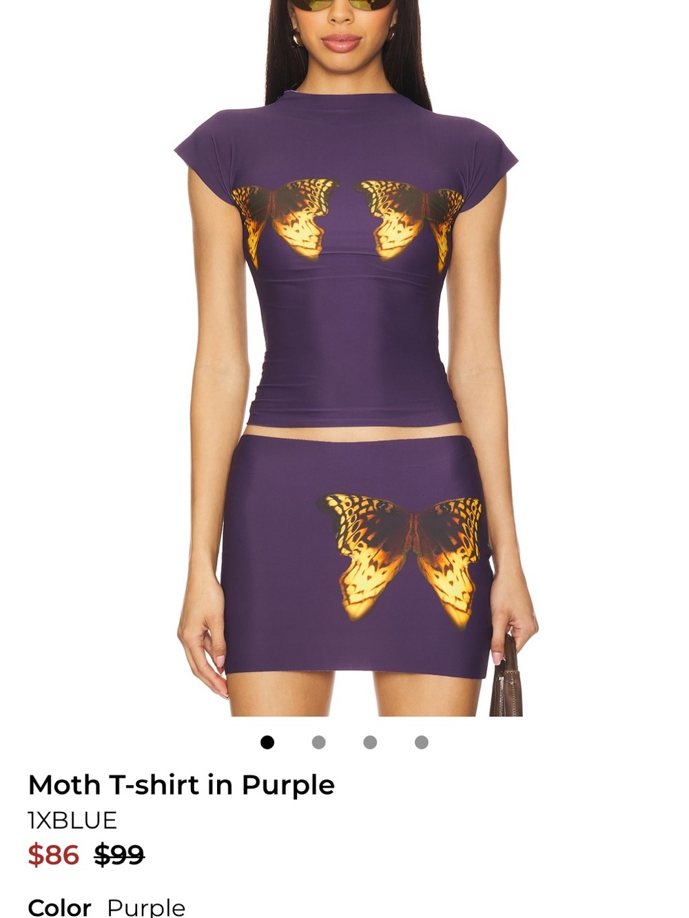 1XBLUE Purple Moth Print Crop Top
